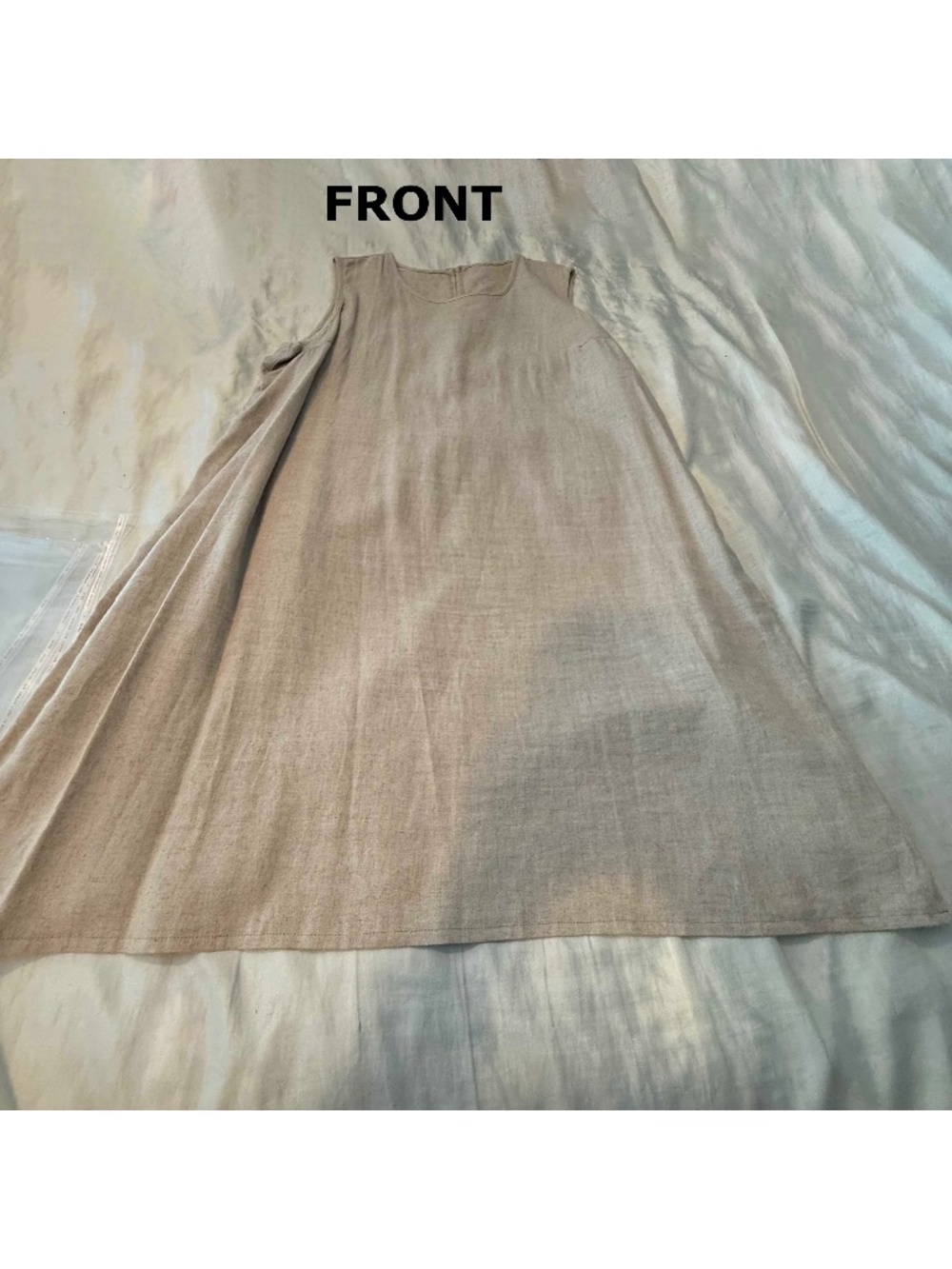 DRESS, LINEN 55% BLEND COLOUR: CREAM SIZE 24W, UNLINED, ROUND NECKLINE, SLEEVELE